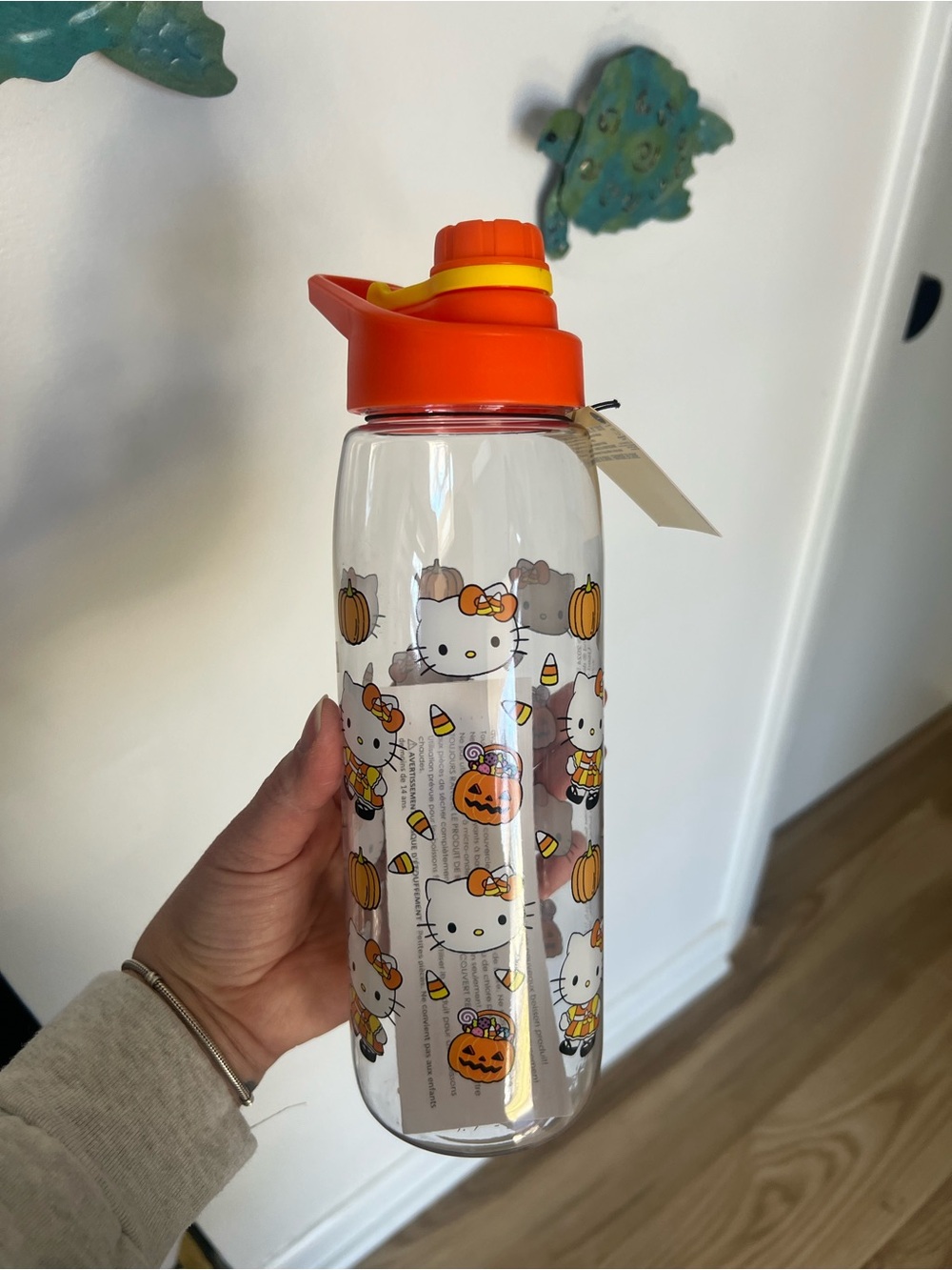 NEW Hello Kitty Fall Halloween Plastic Sports Bottle with Handle 28oz